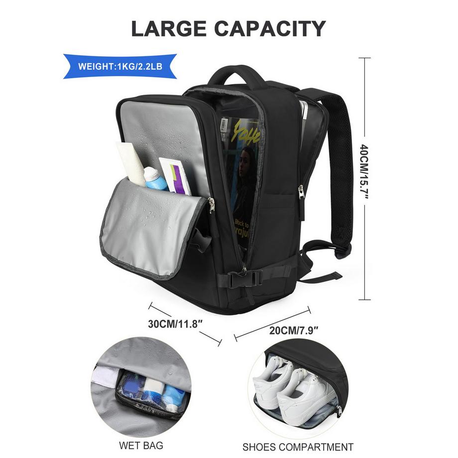 Only-bags.store Sac à dos de voyage pour bagage à main d'avion avec compartiment pour ordinateur portable et compartiment à chaussures  