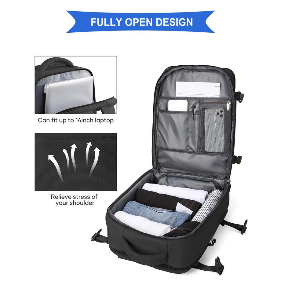 Only-bags.store Sac à dos de voyage pour bagage à main d'avion avec compartiment pour ordinateur portable et compartiment à chaussures  
