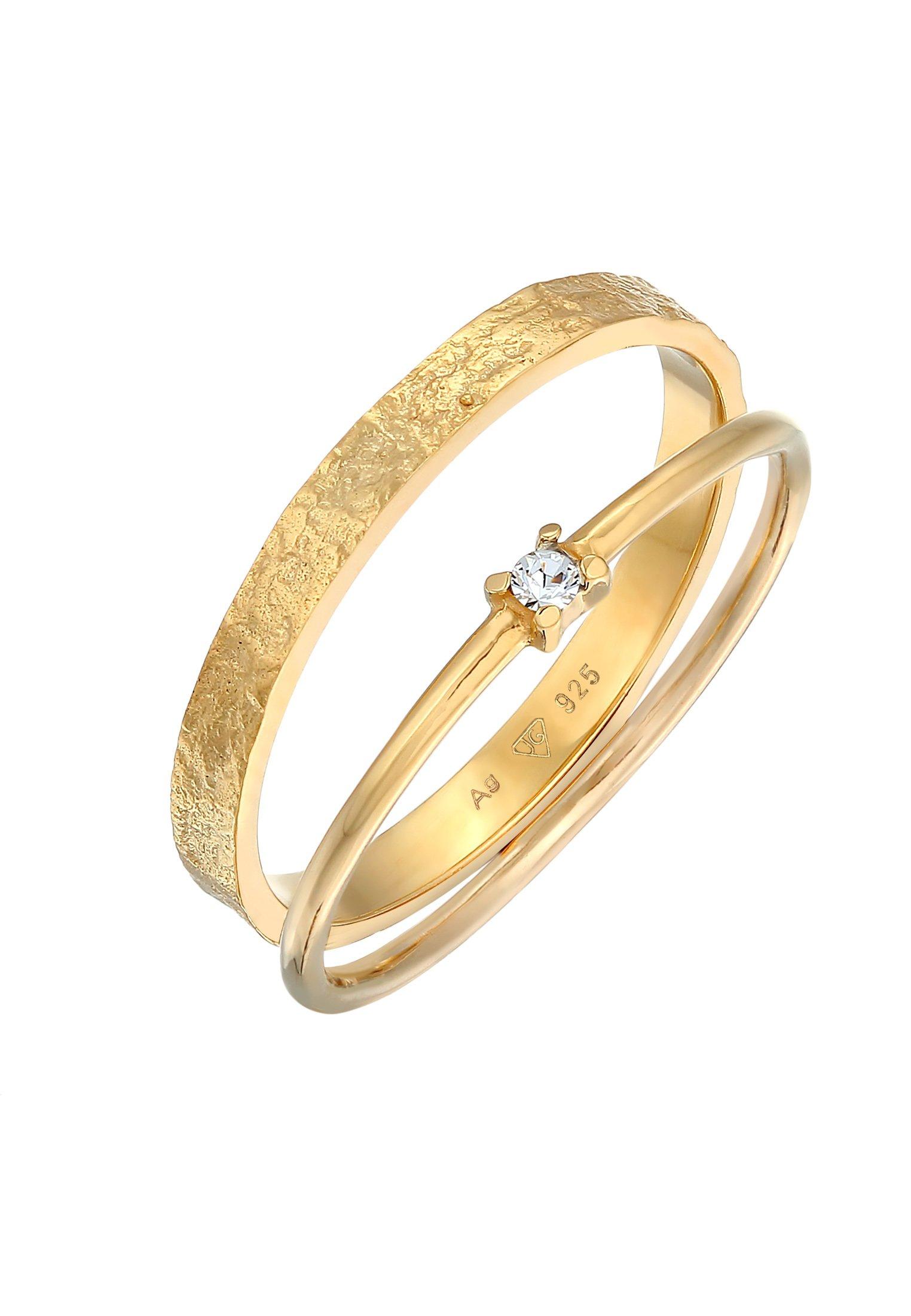 Image of Ring Stapelring Kristall Solitär Bandring Set Damen Gold 58mm