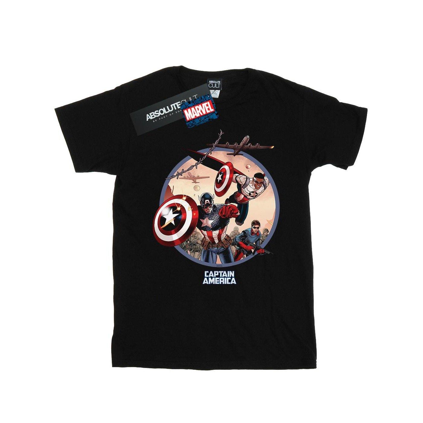 Image of Captain America And Falcon In Battle Tshirt Damen Schwarz 3XL