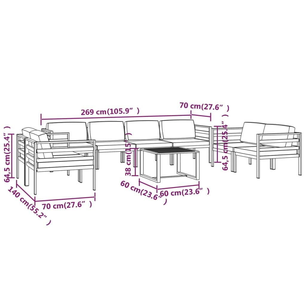 VidaXL Garten-lounge-set aluminium  