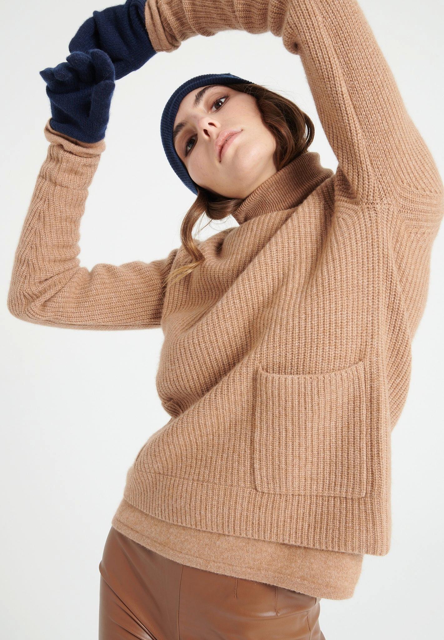 Image of Lilly 32 Pullover Rundhalsausschnitt 4 Fäden - 100% Kaschmir Damen Camel XL