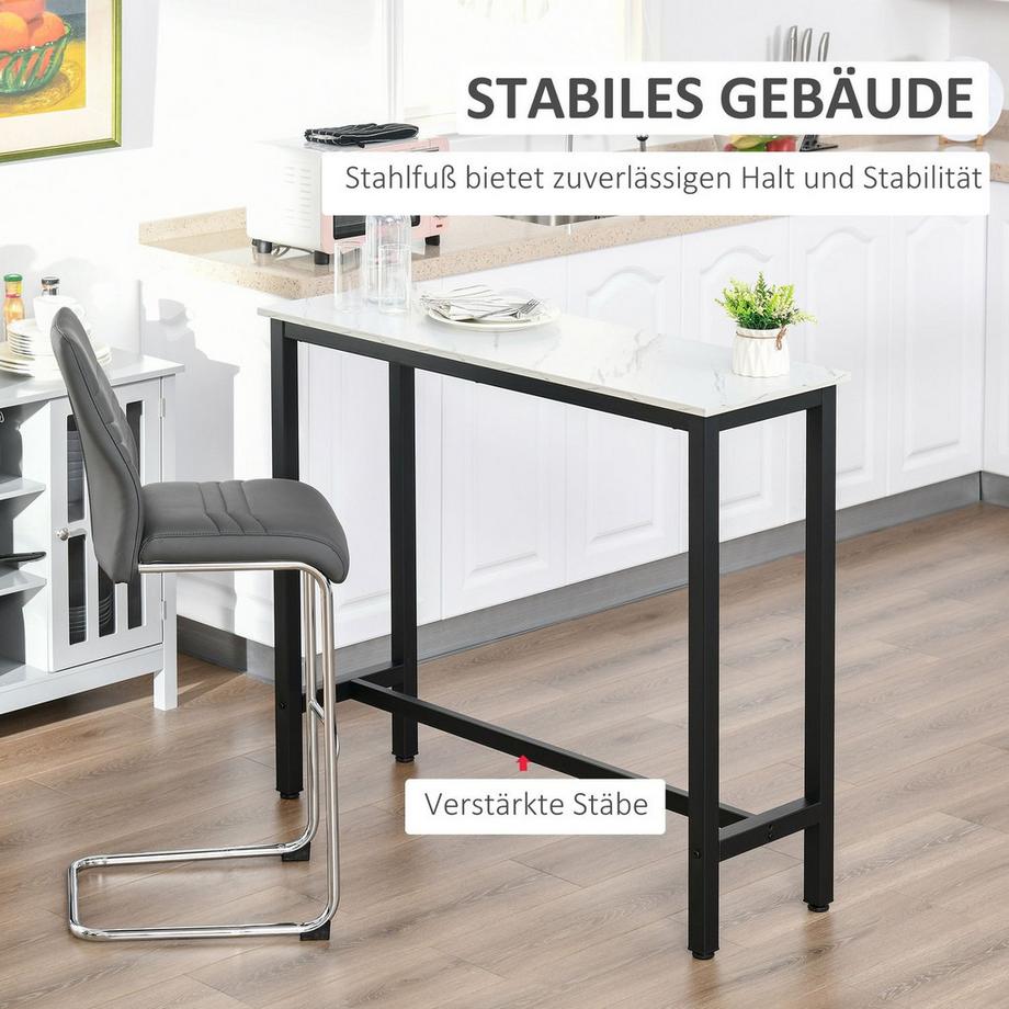 Northio  Bartisch Stehtisch mit Marmoroptik, Küchentisch mit verstellbare Füße für Wohnzimmer, Esszimmer, Stahl 120 x 40 x 100 cm Weiß+Schwarz 