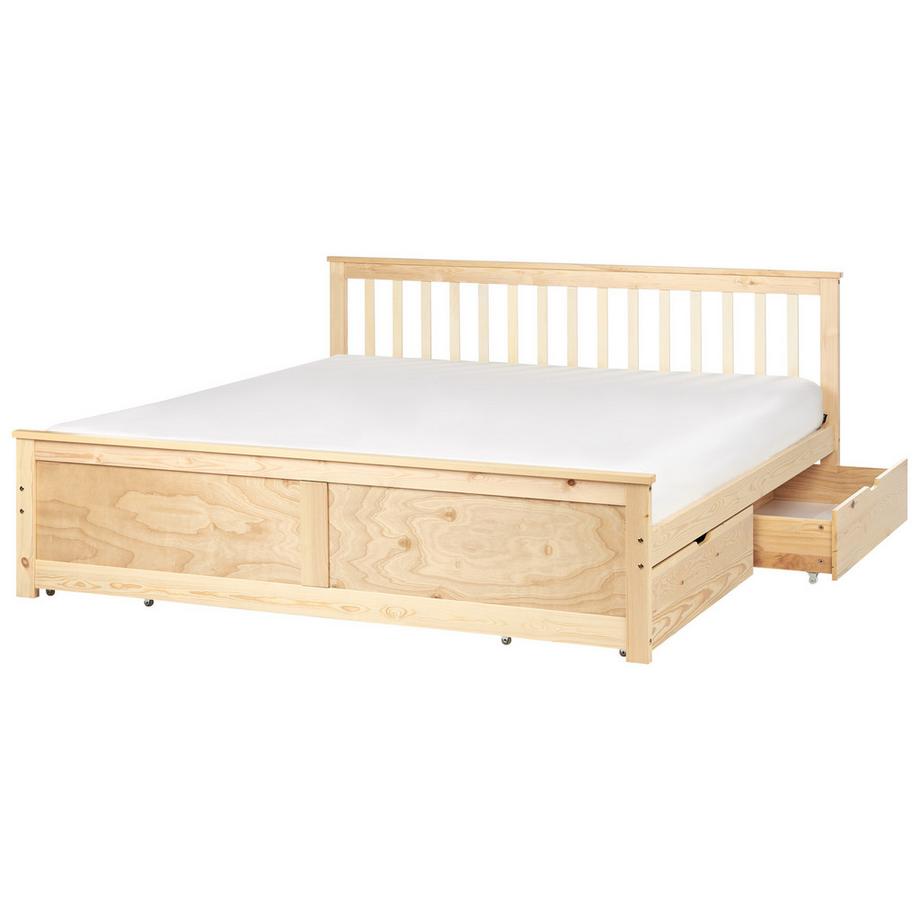 Beliani Lit avec tiroirs de rangement en Bois de pin Scandinave OLENDON  