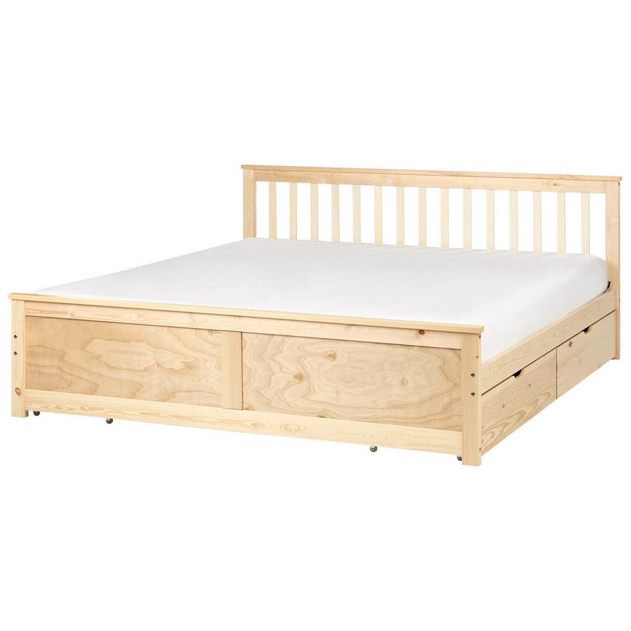Beliani Lit avec tiroirs de rangement en Bois de pin Scandinave OLENDON  
