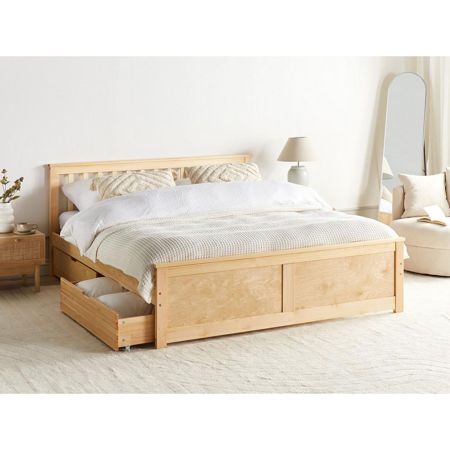 Beliani Lit avec tiroirs de rangement en Bois de pin Scandinave OLENDON  