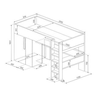 Vente-unique Lit mezzanine NICOLAS II avec armoire bureau  