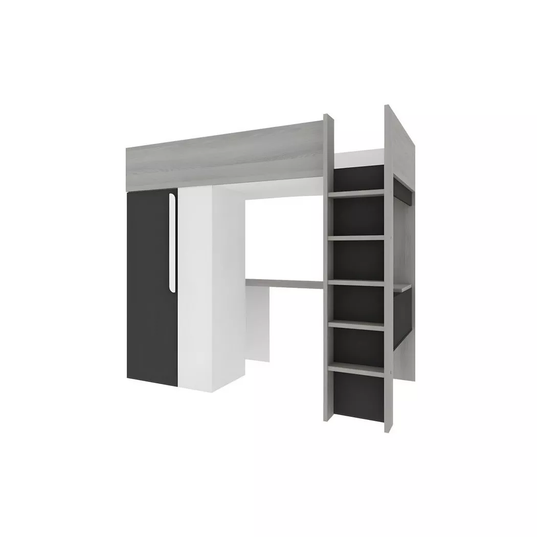 Vente-unique - Lit mezzanine NICOLAS II avec armoire bureau, 90x200 cm, Anthracite