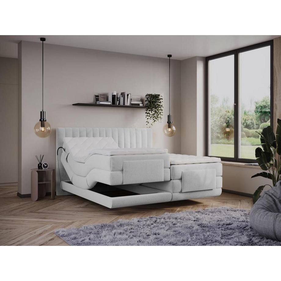Vente-unique Set boxspring test. cuciture vert.+Rete relax elettr.+Mater.+Topper 2x90x200 Velluto Grigio - DONISI di PALACIO  