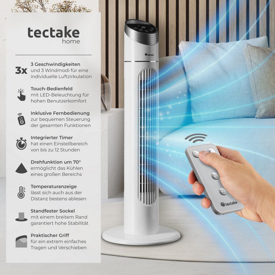 Tectake Ventilateur colonne  avec oscillation réglable et fonction minuterie  