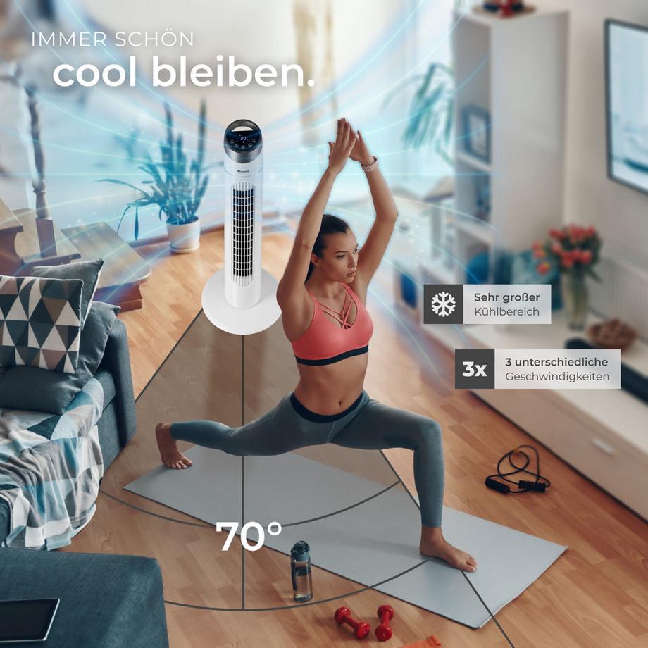 Tectake Ventilateur colonne  avec oscillation réglable et fonction minuterie  