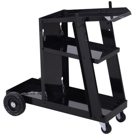 Northio Carrello Per Saldatura, Carrello Per Saldatrice Con Ripiani 3, Carrello Per Bombole Di Gas, Catena Di Sicurezza, Nero, 71X39X70 Cm  