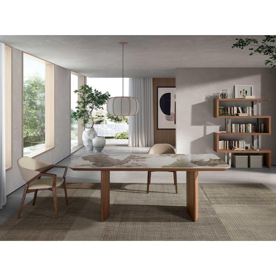 ANGEL CERDA Tavolo da pranzo rettangolare marmo porcellanato e noce  