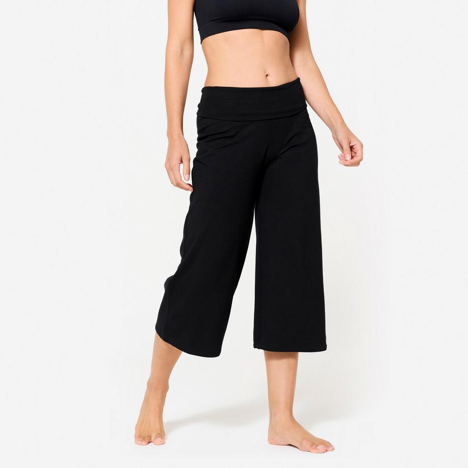 Corsaire de yoga coton  taille haute femme, noir ultra