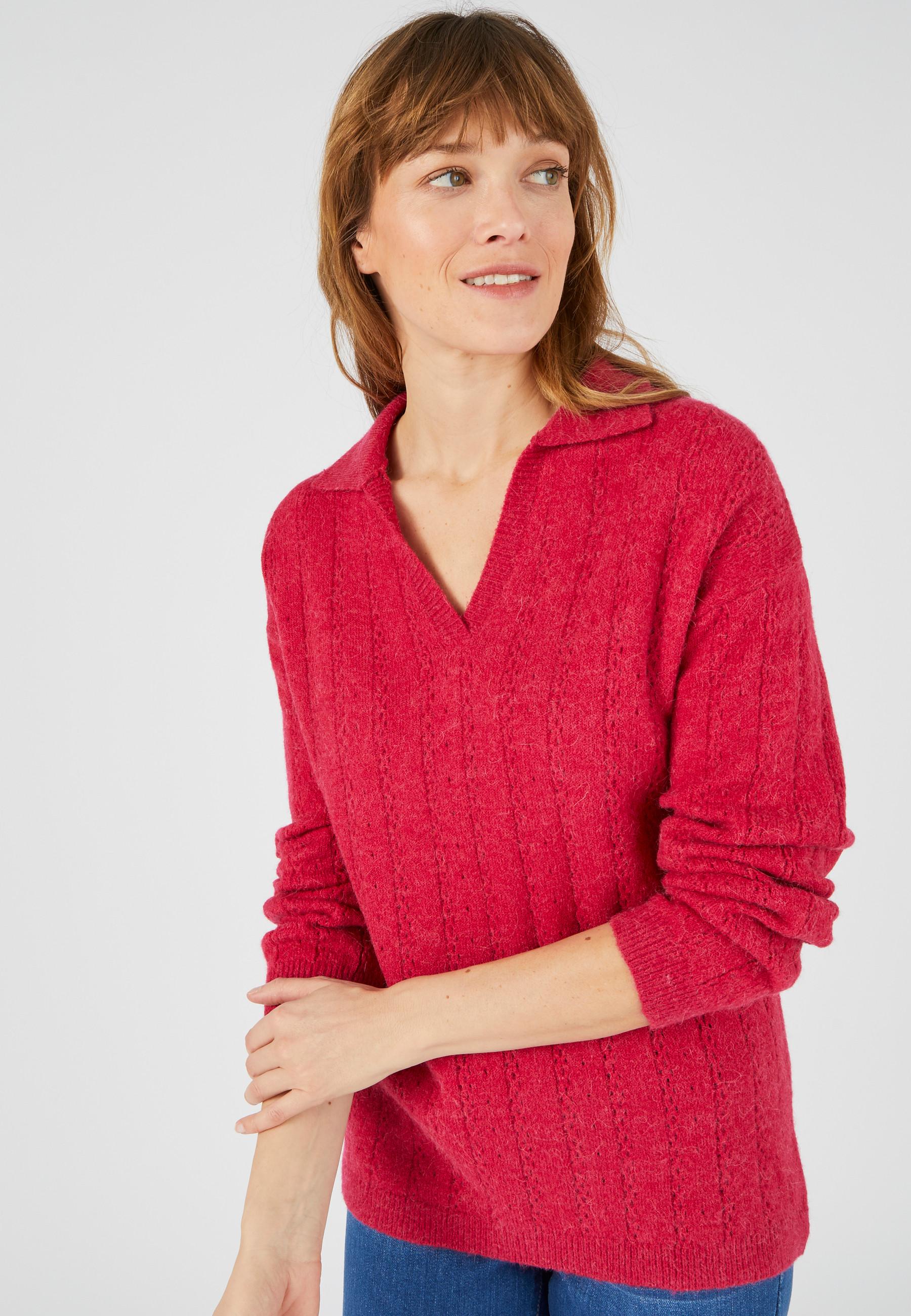 Image of Pullover Mit Polokragen Aus Alpaka-mischung Damen Rot 42/44