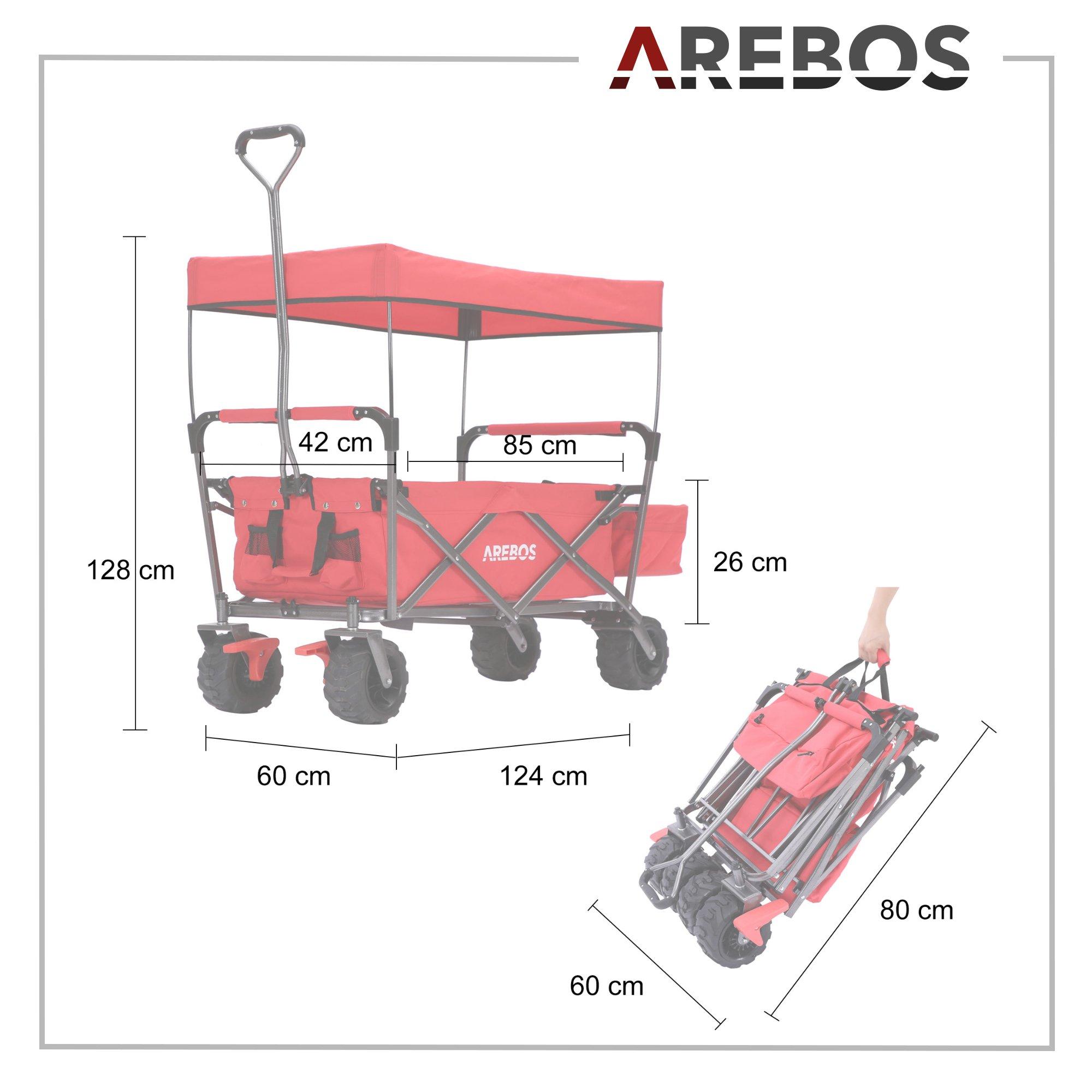 Arebos  Charrette à bras avec toit | Charrette à bras | Chariot de transport | Chariot d'équipement 