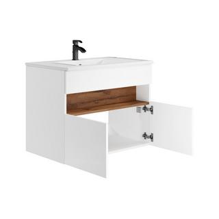 Vente-unique Mobile per il bagno sospeso a LED con lavabo da incasso Bianco e Naturale scuro L80 cm POZEGA  