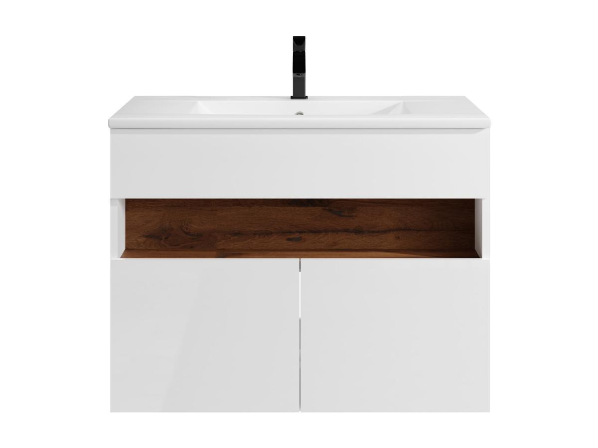 Vente-unique Mobile per il bagno sospeso a LED con lavabo da incasso Bianco e Naturale scuro L80 cm POZEGA  
