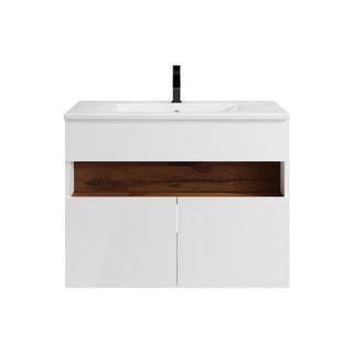Vente-unique Mobile per il bagno sospeso a LED con lavabo da incasso Bianco e Naturale scuro L80 cm POZEGA  