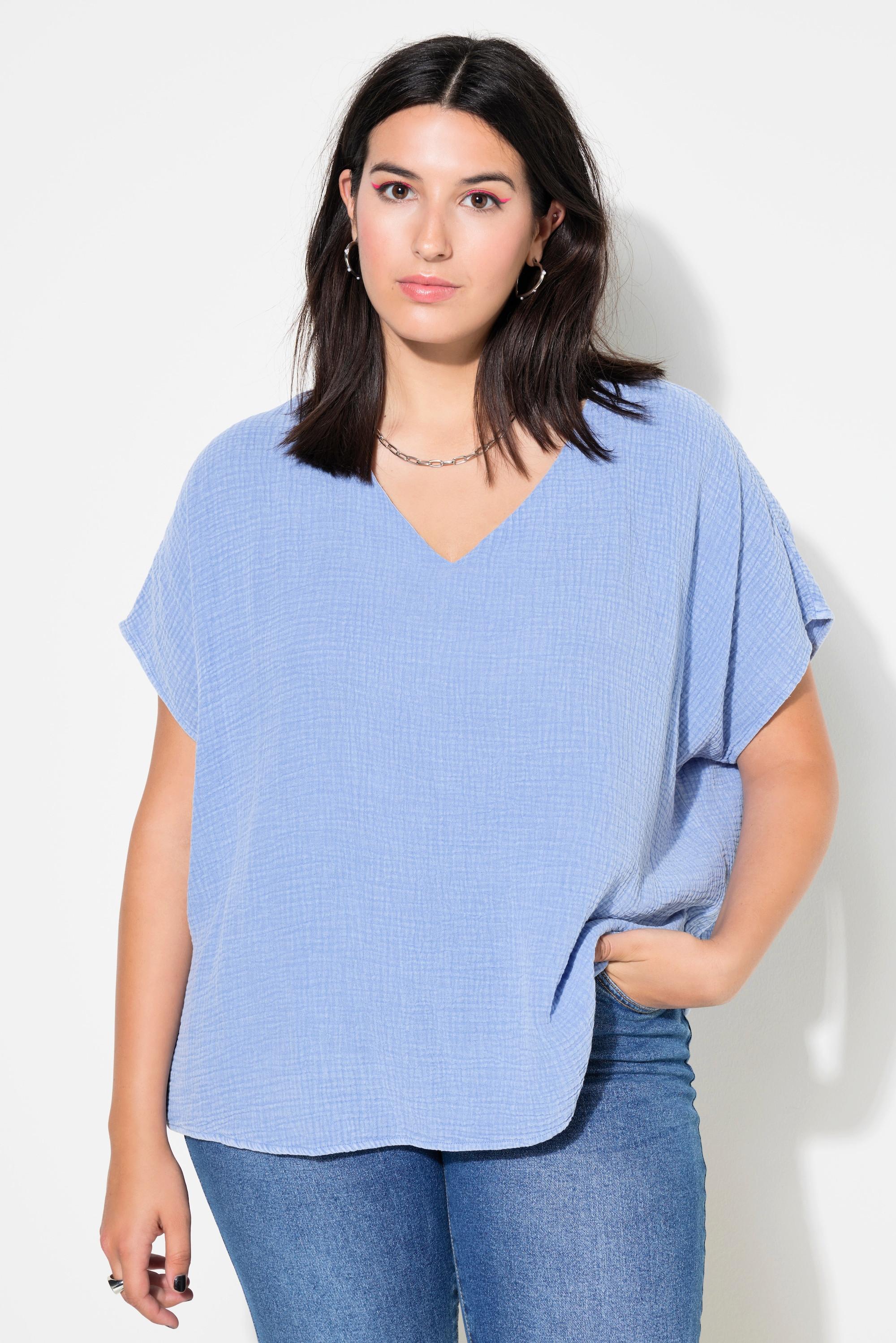 Studio Untold  Blusenshirt, oversized, Musselin, V-Ausschnitt 