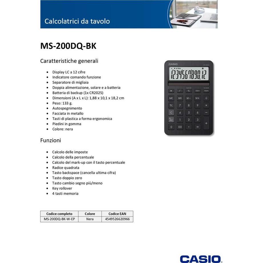 CASIO Calculatrice  MS-200DQ  