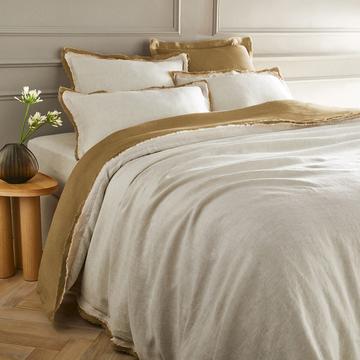 Housse de couette lin lavé double frange Alhanasia