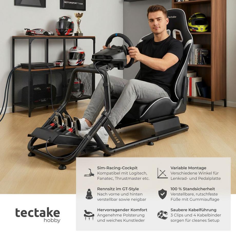 Tectake Gamingstuhl Play verstellbarer Rennsitz im GT-Style höhenverstellbare Füße  