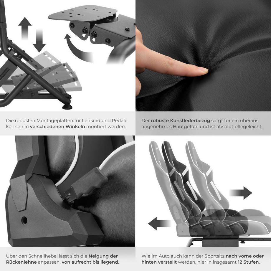 Tectake Gamingstuhl Play verstellbarer Rennsitz im GT-Style höhenverstellbare Füße  