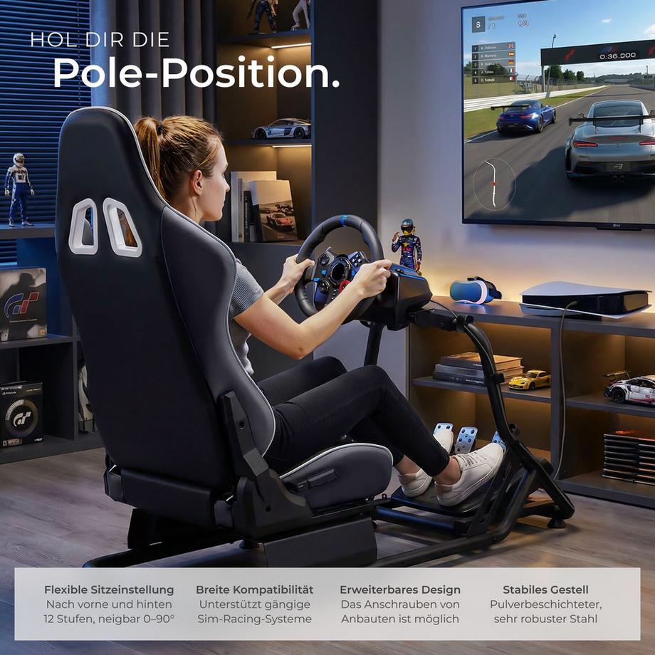 Tectake Gamingstuhl Play verstellbarer Rennsitz im GT-Style höhenverstellbare Füße  