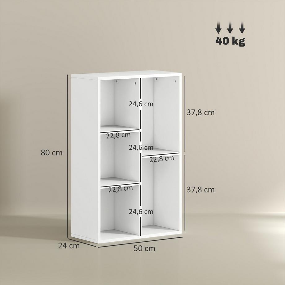 Northio Bibliothèque à 2 niveaux, 5 compartiments, aggloméré, étagère de rangement  