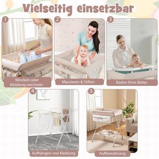 Northix  3 in 1 Klappbarer Wickeltisch mit Rollen & Mülleimer Mobile Wickelkommode Wickelstation Beige 