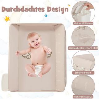 Northix  3 in 1 Klappbarer Wickeltisch mit Rollen & Mülleimer Mobile Wickelkommode Wickelstation Beige 