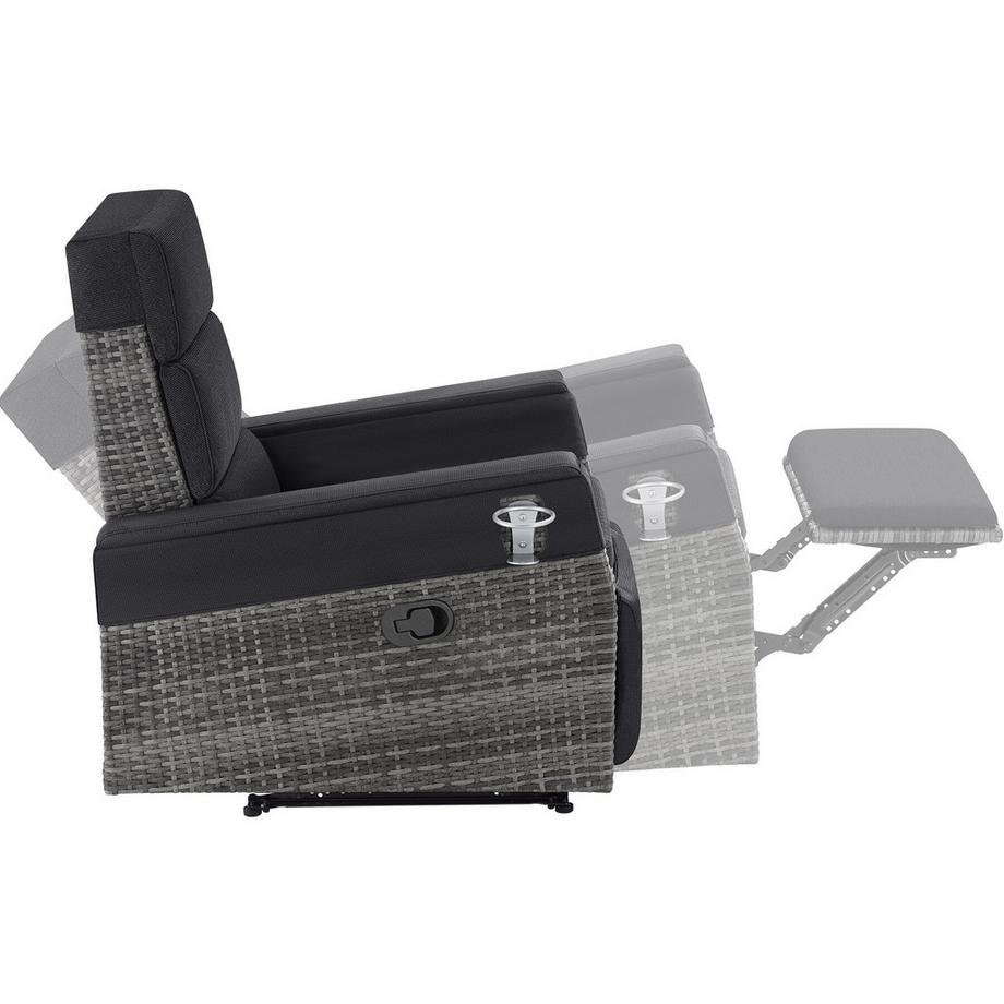 Tectake Fauteuil en rotin et aluminium Pacentro dossier et repose-pieds réglables  