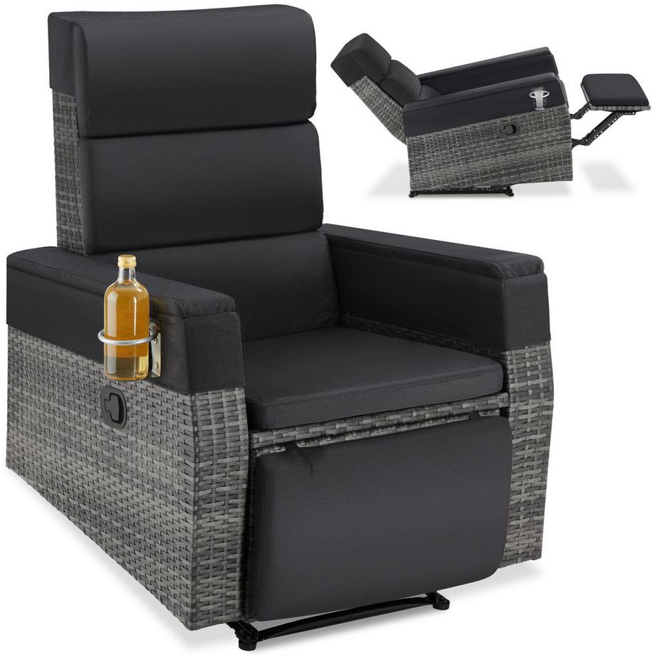 Fauteuil en rotin et aluminium Pacentro dossier et repose-pieds réglables