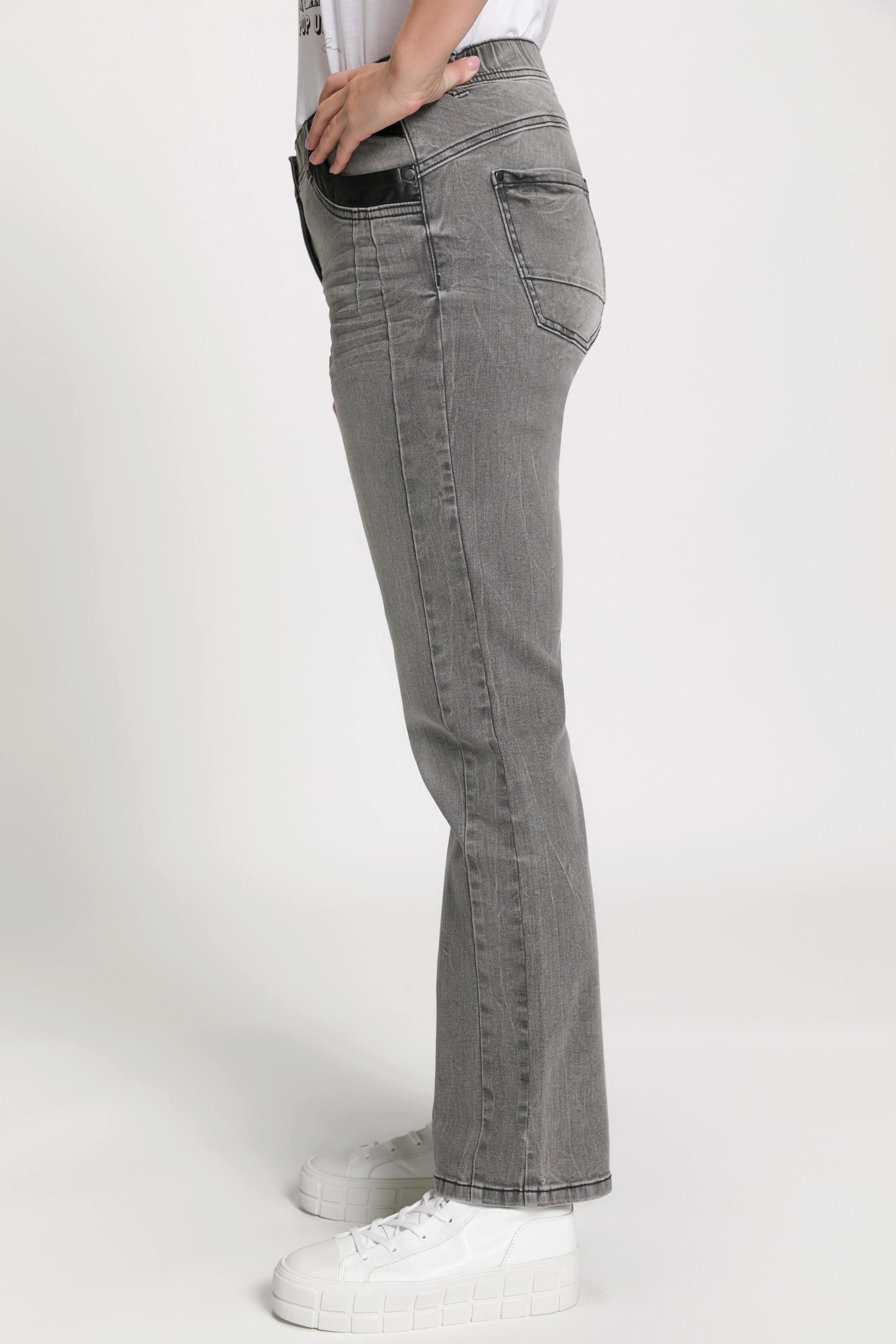 Ulla Popken  Jeans Sammy, schmale 5-Pocket-Form, Lederoptik-Details 