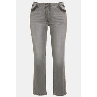 Ulla Popken  Jeans Sammy, schmale 5-Pocket-Form, Lederoptik-Details 