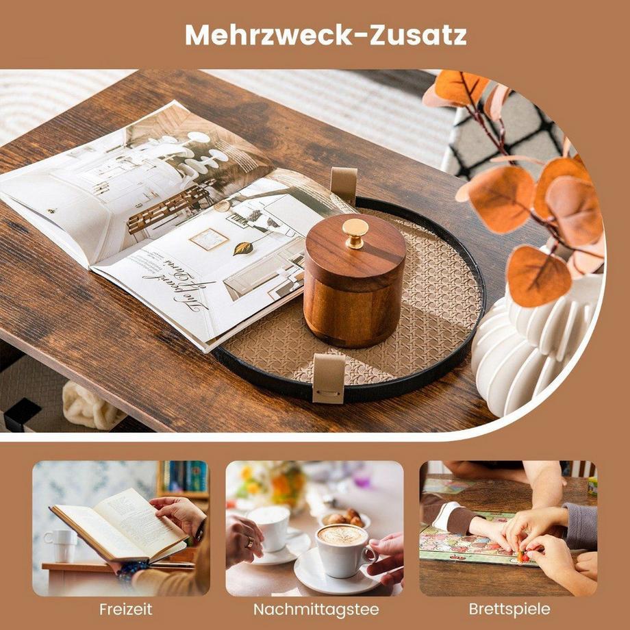 Northio Couchtisch mit Stauraum & L-förmiger Mittelablage Rechteckiger Wohnzimmertisch Akzenttisch Braun  