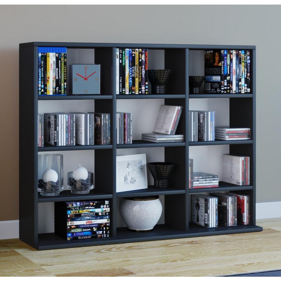 VCM Holzregal stehend | platzsparender CD-Schrank für 480 CDs oder 224 DVDs | Maße:H. 82 x B. 102 x T. 23 cm | Elegantes DVD Regal stehend | Blu-Ray Regal  