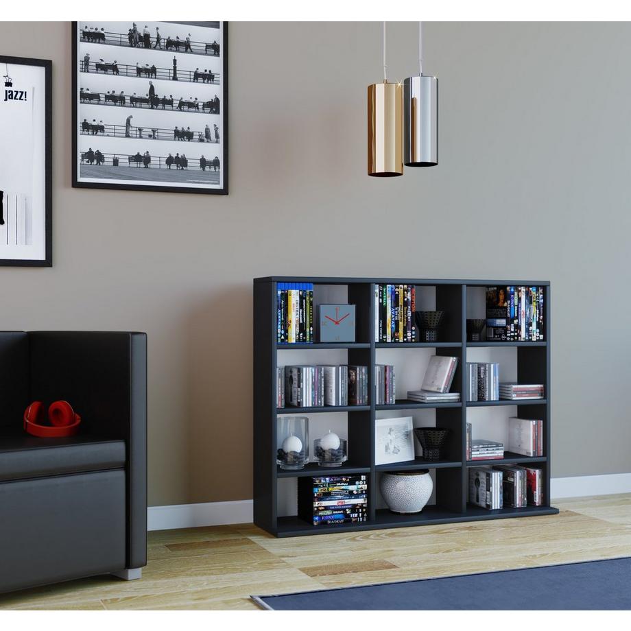 VCM Holzregal stehend | platzsparender CD-Schrank für 480 CDs oder 224 DVDs | Maße:H. 82 x B. 102 x T. 23 cm | Elegantes DVD Regal stehend | Blu-Ray Regal  