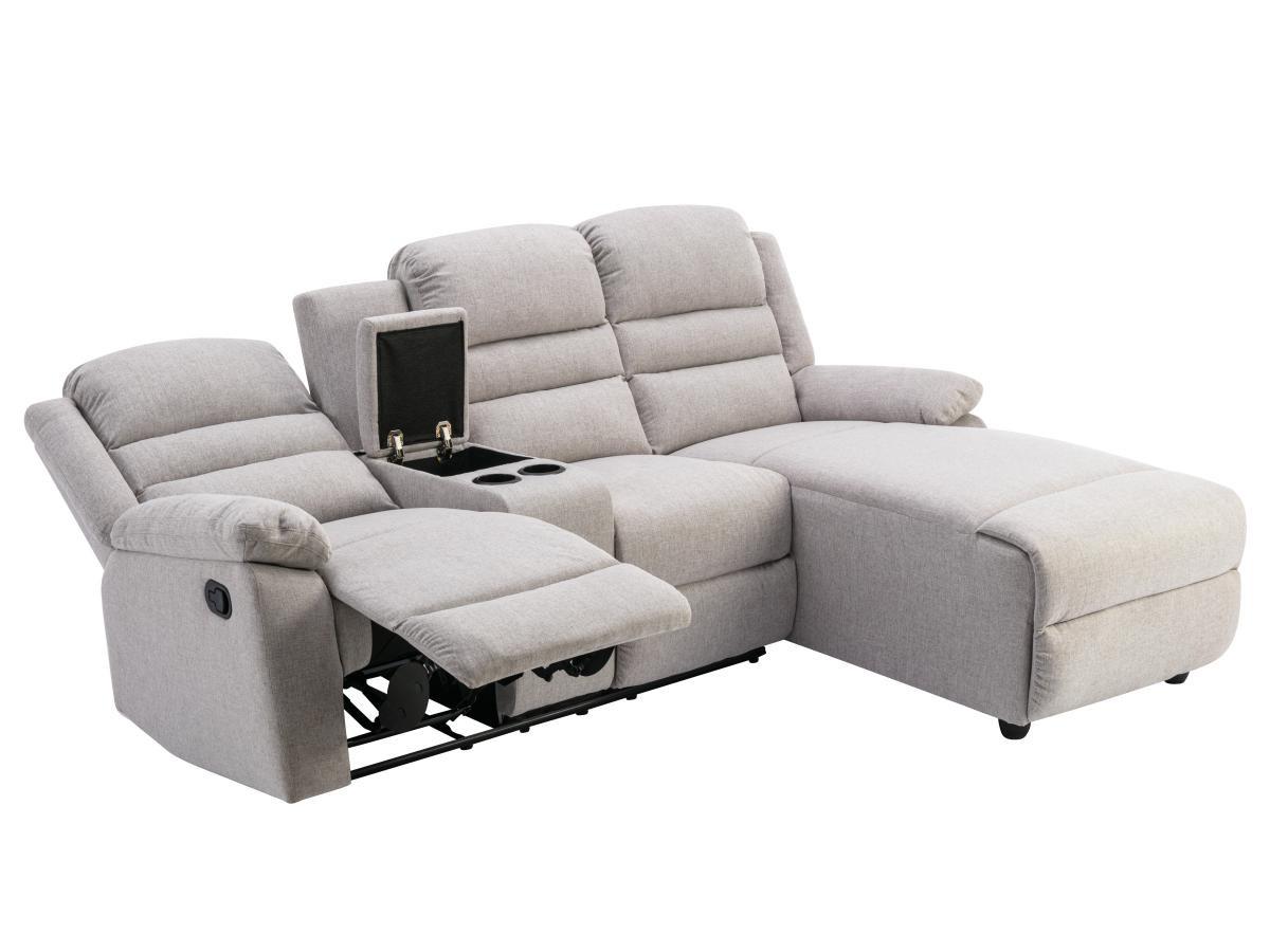 Vente-unique Ecksofa Relaxsofa - Ecke Rechts - Stoff - Beige - MACEDONIA  