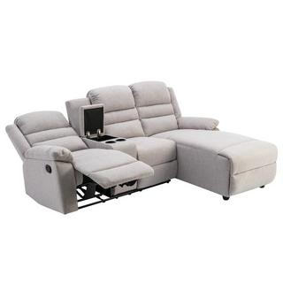 Vente-unique Ecksofa Relaxsofa - Ecke Rechts - Stoff - Beige - MACEDONIA  