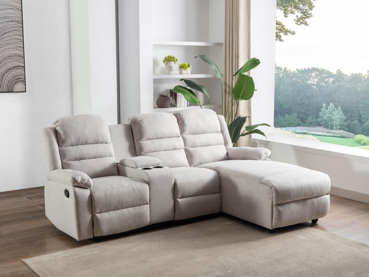 Vente-unique Ecksofa Relaxsofa - Ecke Rechts - Stoff - Beige - MACEDONIA  