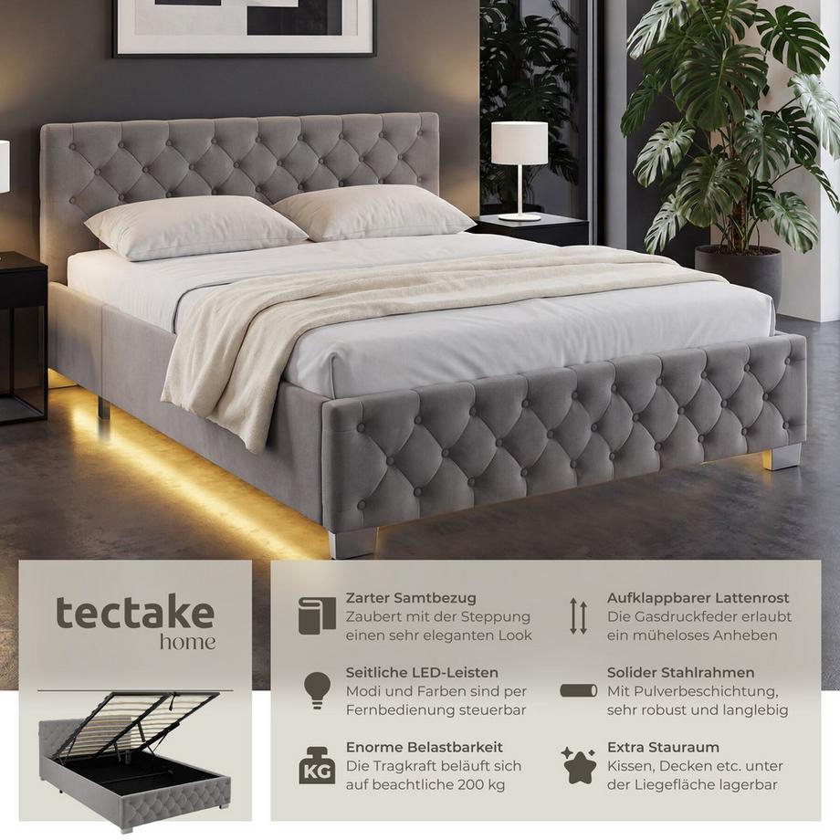 Tectake Lit rembourré SEDONA En velours avec motif matelassé  