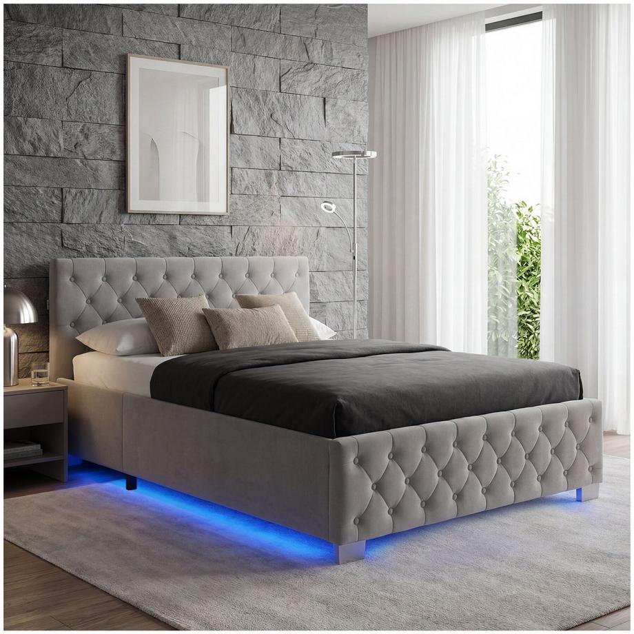 Lit rembourré SEDONA En velours avec motif matelassé