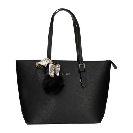 Gallantry  Borsa shopper con pompon e foulard nera 