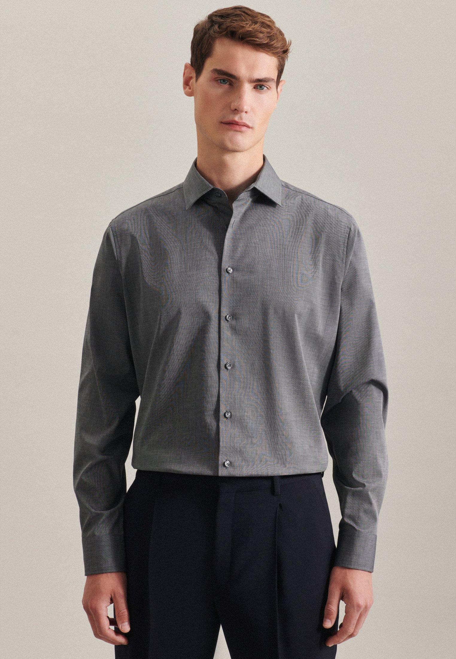 Image of Business Hemd Shaped Fit Langarm Uni Herren Taubengrau 38