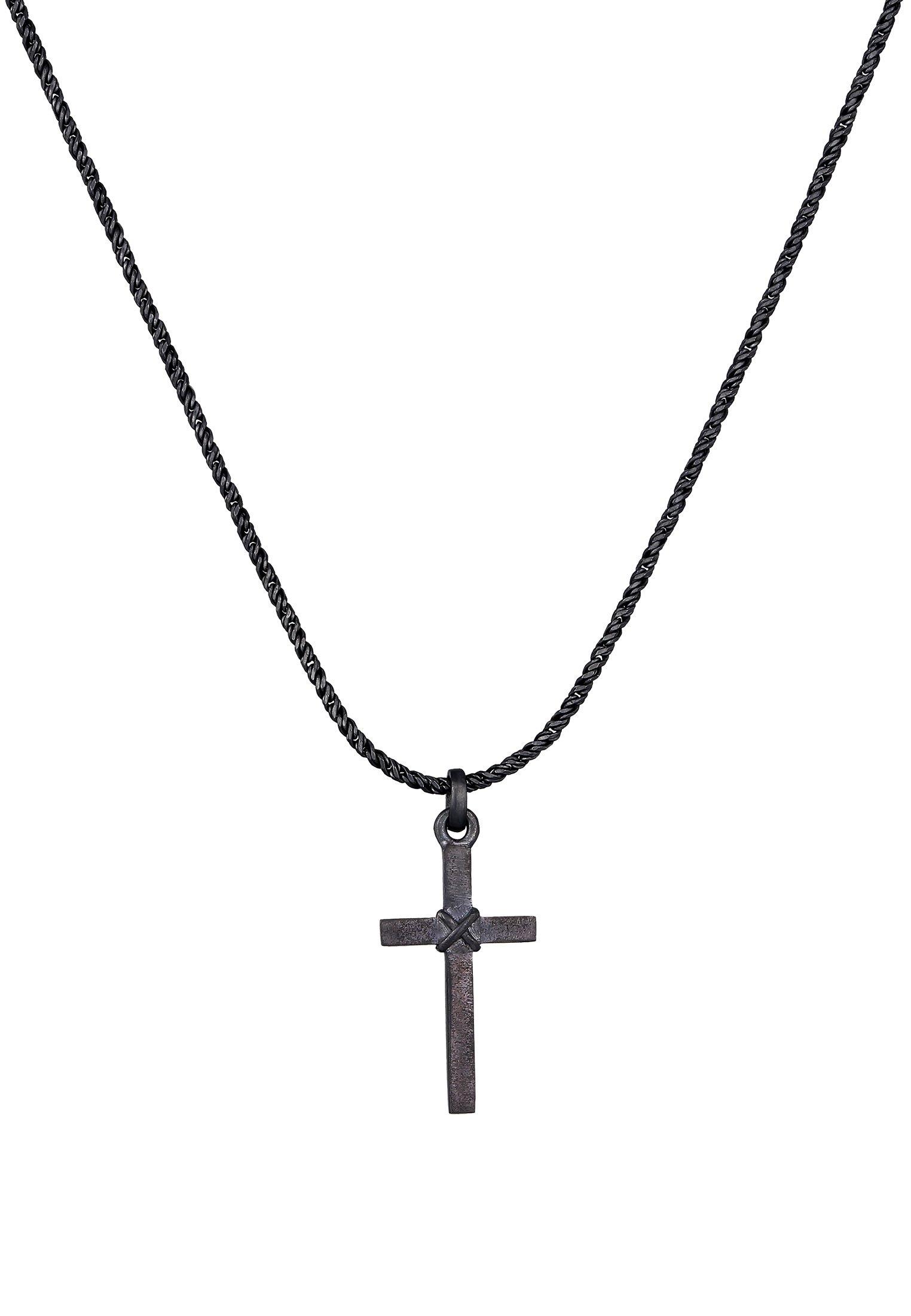 Kuzzoi  Collier Herren Kreuz Flach Kordelkette 925 Silber 