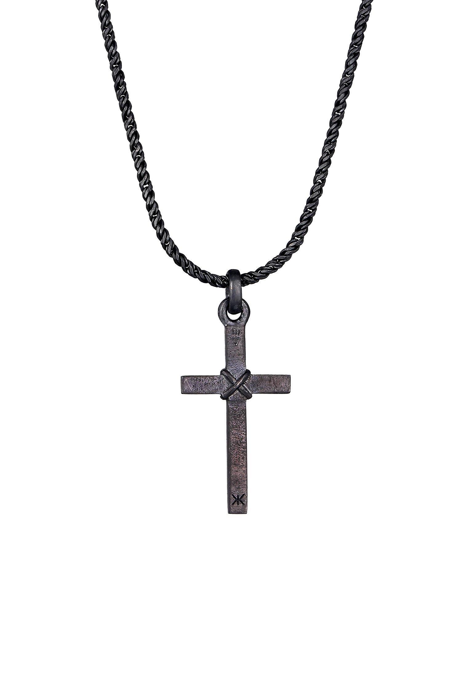 Kuzzoi  Collier Herren Kreuz Flach Kordelkette 925 Silber 