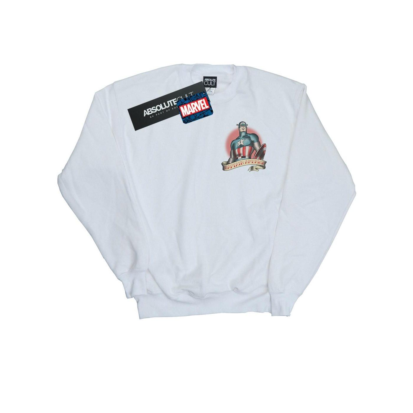 Image of Captain America Tattoo Breast Print Sweatshirt Jungen Weiss 140/146