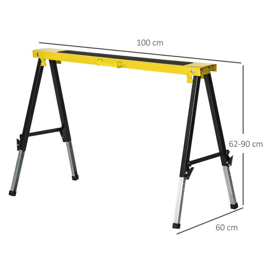 Northio Set Di 2 Seghe A Cavalletto Da Lavoro Cavalletto Pieghevole In Acciaio Antiscivolo Giallo Nero 100 X 49 X 62-90 Cm Portata 100 Kg  